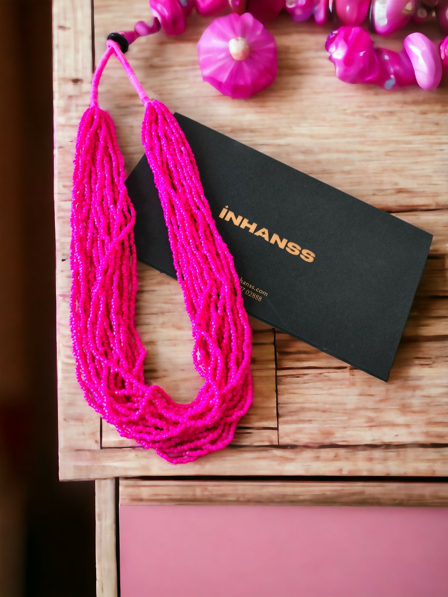 Inhanns Handmade Beaded Multilayer Necklace, 20 Layers - Hot Pink - Distacart