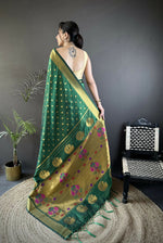 Thumbnail for Joban Fashion Green Polka Dot Lichi Silk Paithani Silk Saree - Distacart