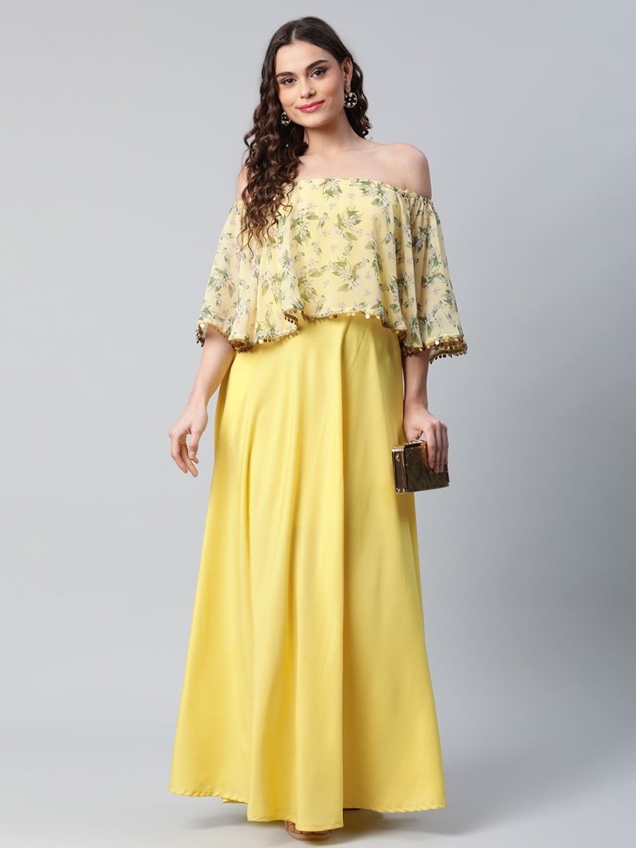Ahalyaa Women Crepe Printed Yellow Dress - Distacart