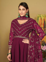 Thumbnail for Jyoti Fashion Women's Rani Pink Georgette Embroidered Anarkali Kurta Pant Set With Dupatta - Distacart