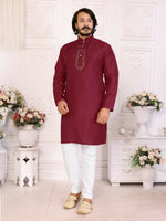 Thumbnail for Anaita Maroon Silk Straight Kurta With Neck Mirror Work - Distacart