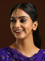 Thumbnail for Ruby Raang Green Meenakari Kundan Maang Tikka