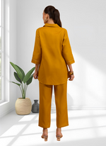 Thumbnail for Joban Fashion Mustard Cotton, Linen Embroidered Readymade Cord Set - Distacart