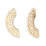Thumbnail for Nuyug 22K Gold-Plated Zircon Studded & Pearl Beaded Contemporary Shaped Statement Stud Earrings