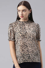 Thumbnail for Ahika Beige Georgette Abstract Printed Regular Top - Distacart