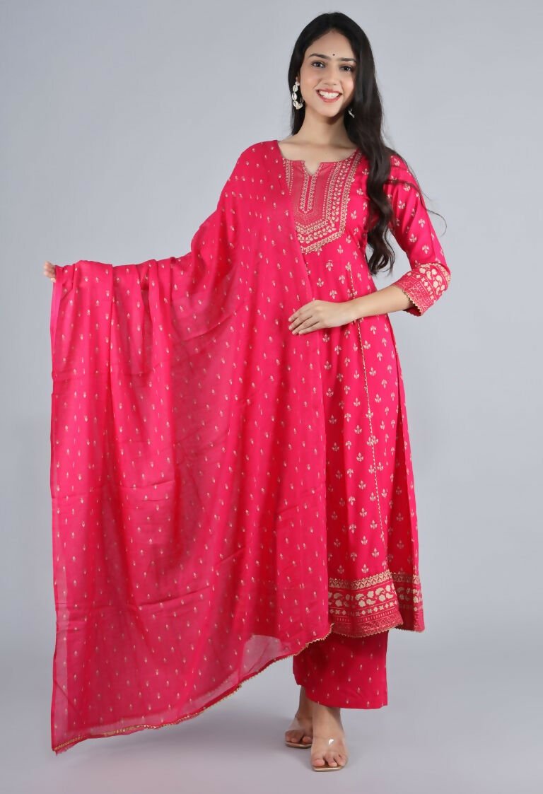 Alvano Alvano Beautiful Printed Kurti with Palazzo and Dupatta for women's and Girls (Pink) - Distacart