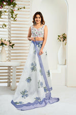 Thumbnail for Vastranavya Blue Digital Printed Linen Ready To Wear Designer Saree with Unstitched Blouse - Distacart