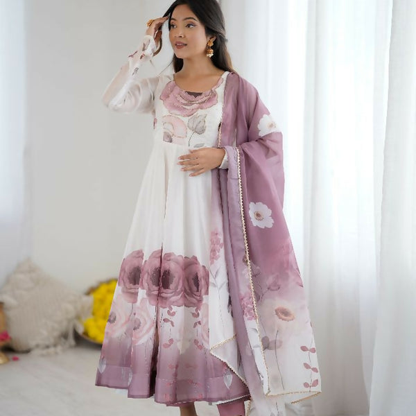 Joban Fashion Onion Pink Kurta Set Organza Sequin Embroidery Work - Distacart