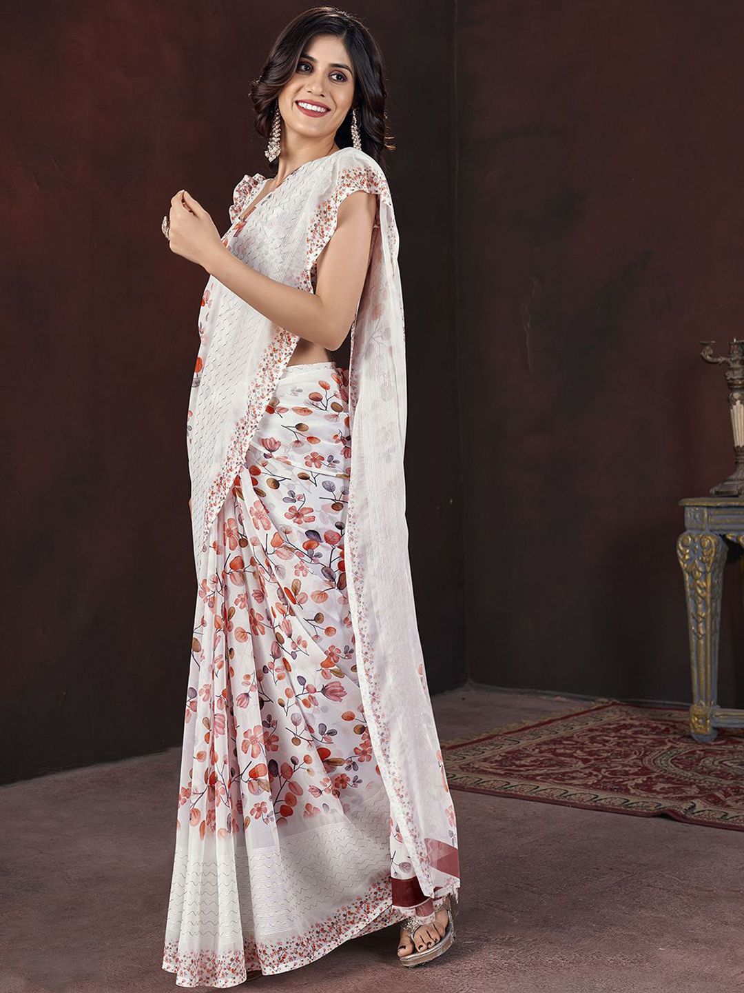 Mitera Floral Printed Pure Georgette Saree - Distacart