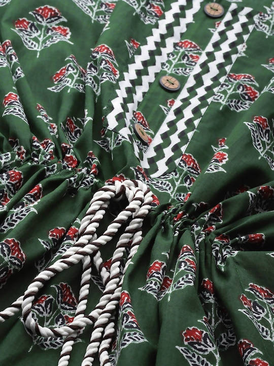 Anubhutee Green Floral Printed Pure Cotton Kurta with Trousers - Distacart
