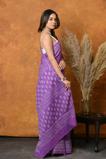 Thumbnail for Very Much Indian Handblock Printed Cotton Saree With Natural Dyes - Purple - Distacart