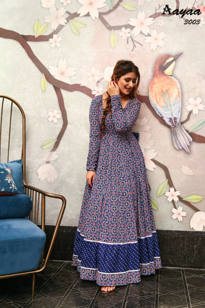 Aayaa Pure Ab Cotton Gown With Heavy Digital Print - Multi Color - Distacart