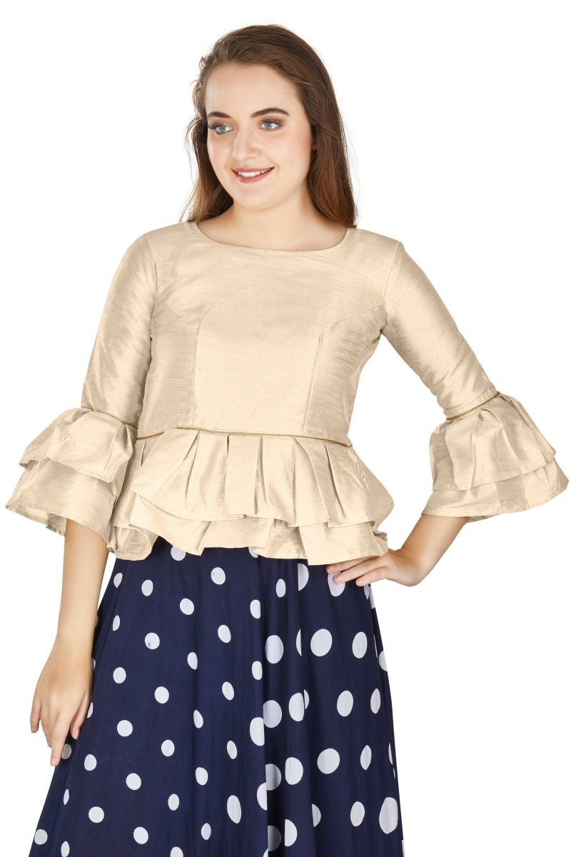 Aastha Fashion Women's Off White Art Silk Bell Sleeves attire with Poly Cotton Lining Blouse - Distacart