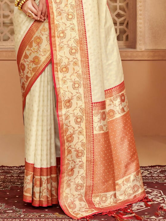 Astita Silk Blend Off White Saree