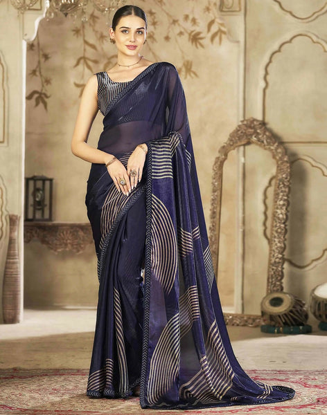 Joban Fashion Satin Organza Navy Blue Swarovski Saree