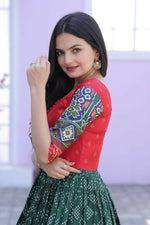 Thumbnail for Jyoti Fashion Women's Bottle Green Patola with Foil Print Dola Silk Anarkali Dress - Distacart