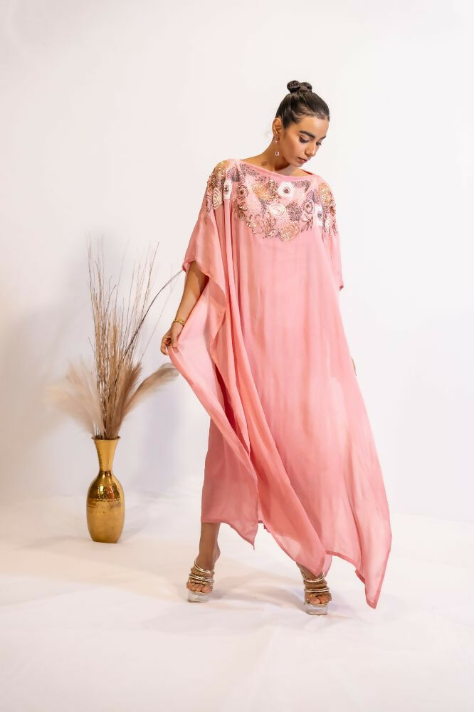 Timaraa Blush Pink Sequined & Beaded Kaftan Dress - Dista
