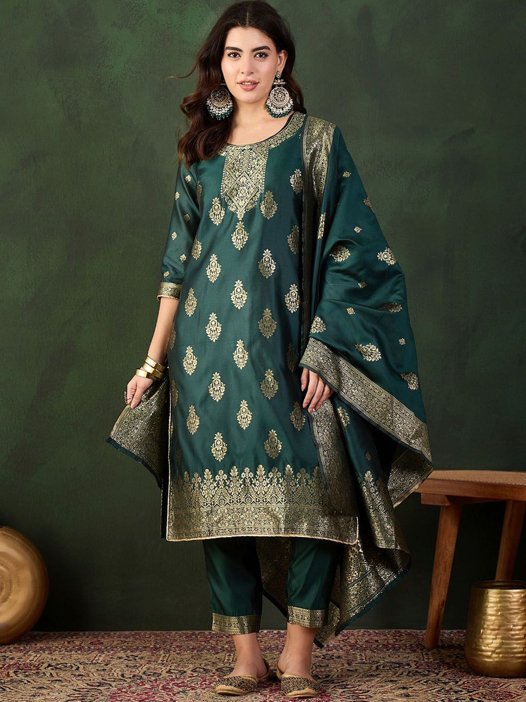 Sangria Woven Design Kurta & Trouser With Dupatta - Distacart