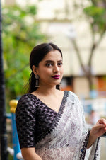 Thumbnail for Black Pure Georgette Warli Saree with Unstitched Blouse - Hiral Fashion - Distacart