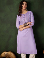 Thumbnail for Sangria Embroidered Pure Cotton Straight Kurta