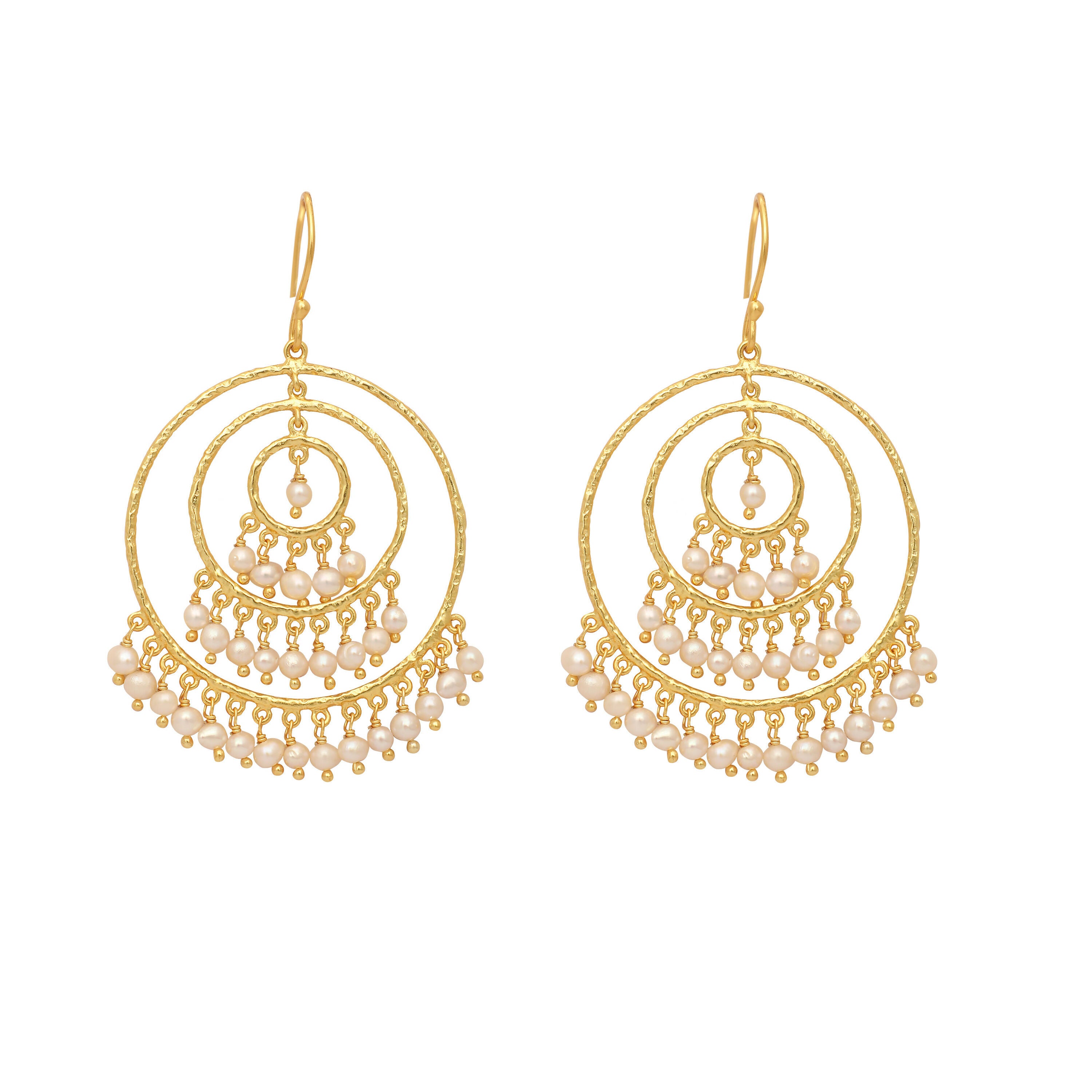 Nuyug 18k Triple Pearl Hoop Anti Tarnish Earrings