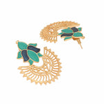 Thumbnail for Nuyug 22K Gold Plated Turquoise Enamel Studded Indo-Western Floral Jali Statement Stud Earrings