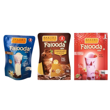 BAKERS Flavour Falooda Mix Powder Combo - Chocolate, Vanilla, Strawberry - Dista