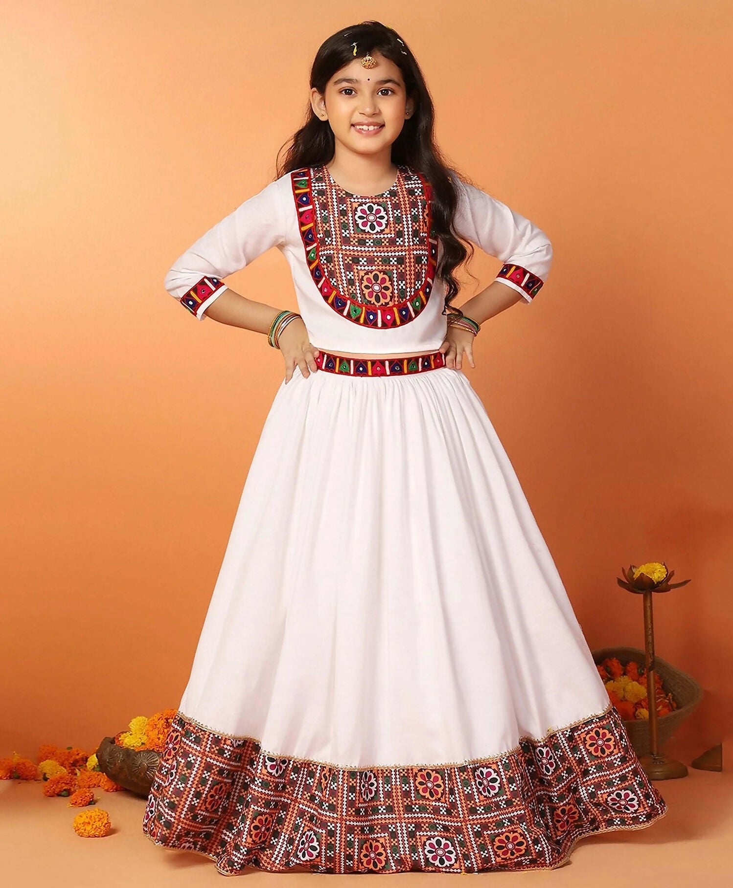 Joban Fashion Girl's White Color Lehenga Choli