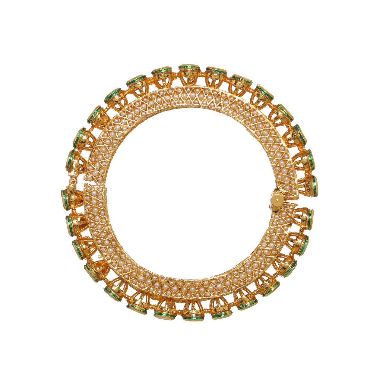 Kundan and Pearl Studded Bangle (Gold) - Ruby Raang - Distacart