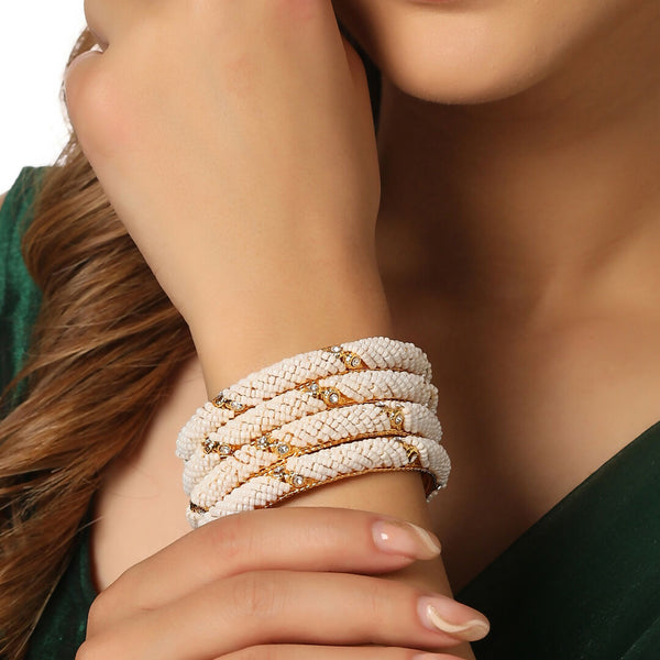 NVR Women Set of 4 Gold-Plated Traditional Pearls Beaded Bangles - Distacart