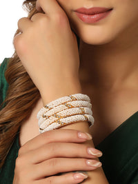 Thumbnail for NVR Women Set of 4 Gold-Plated Traditional Pearls Beaded Bangles - Distacart