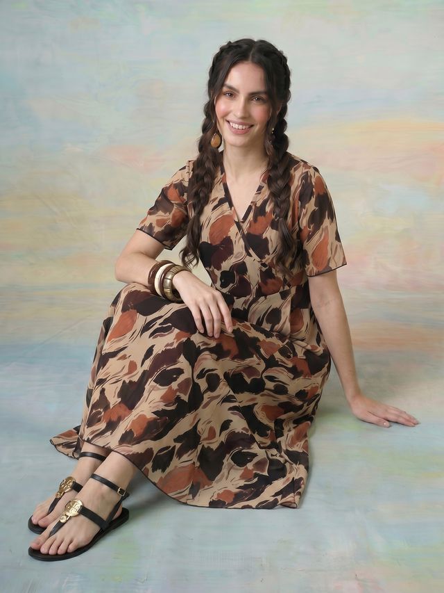 Janasya Multi A-Line Georgette Dress - Dista