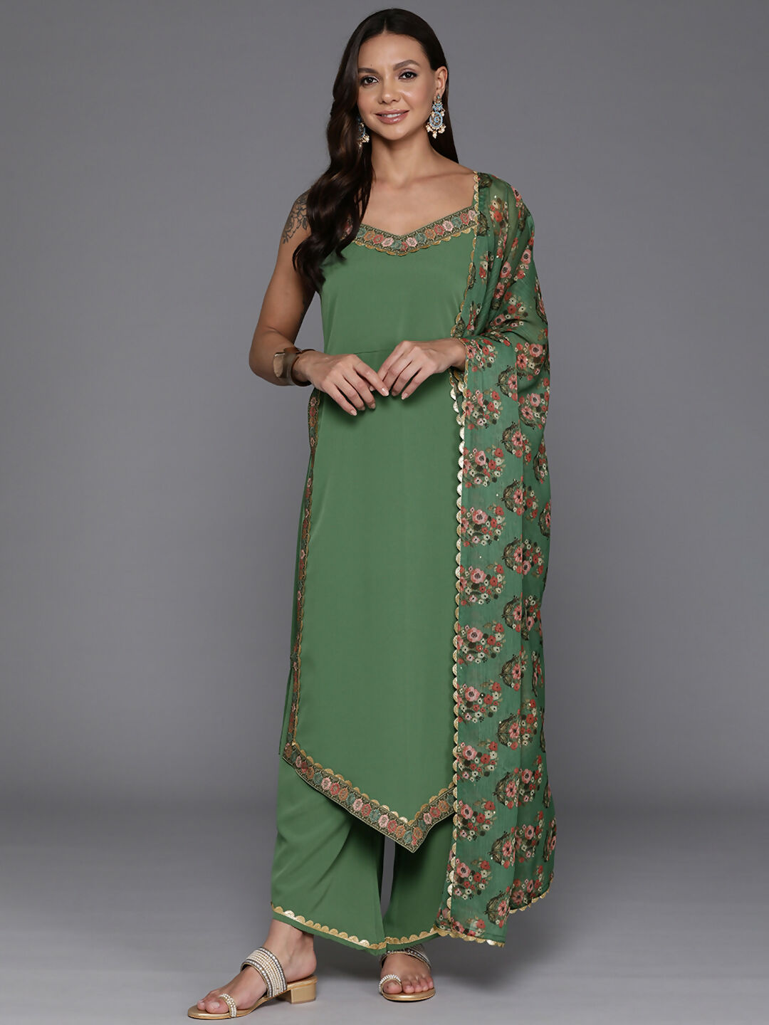 Ahalyaa Women's Traditional wear Kurta Set - Sage Green - Distacart
