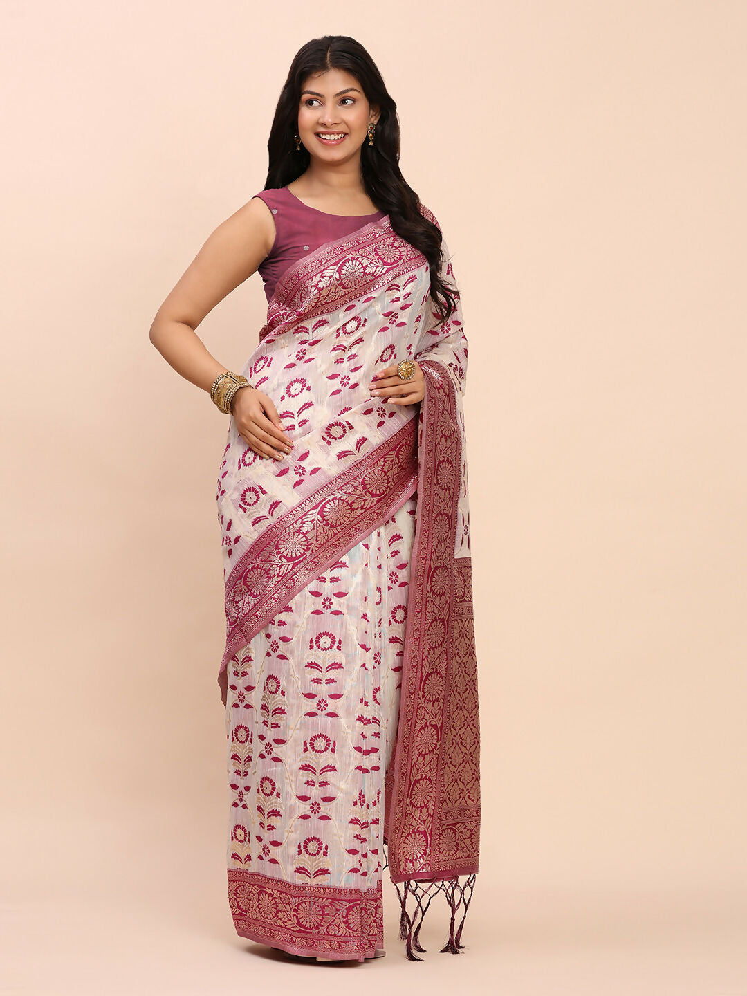 Shree Shyam Fashion Linen Cotton Purple Saree - Distacart