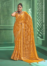 Thumbnail for Joban Fashion Yellow Dull Moss Brasso With Kasab Zari Border Saree & Tassels With Brasso Blouse