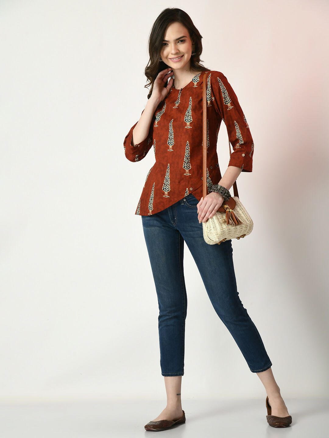 Myshka Women's Rust Printed Top - Distacart