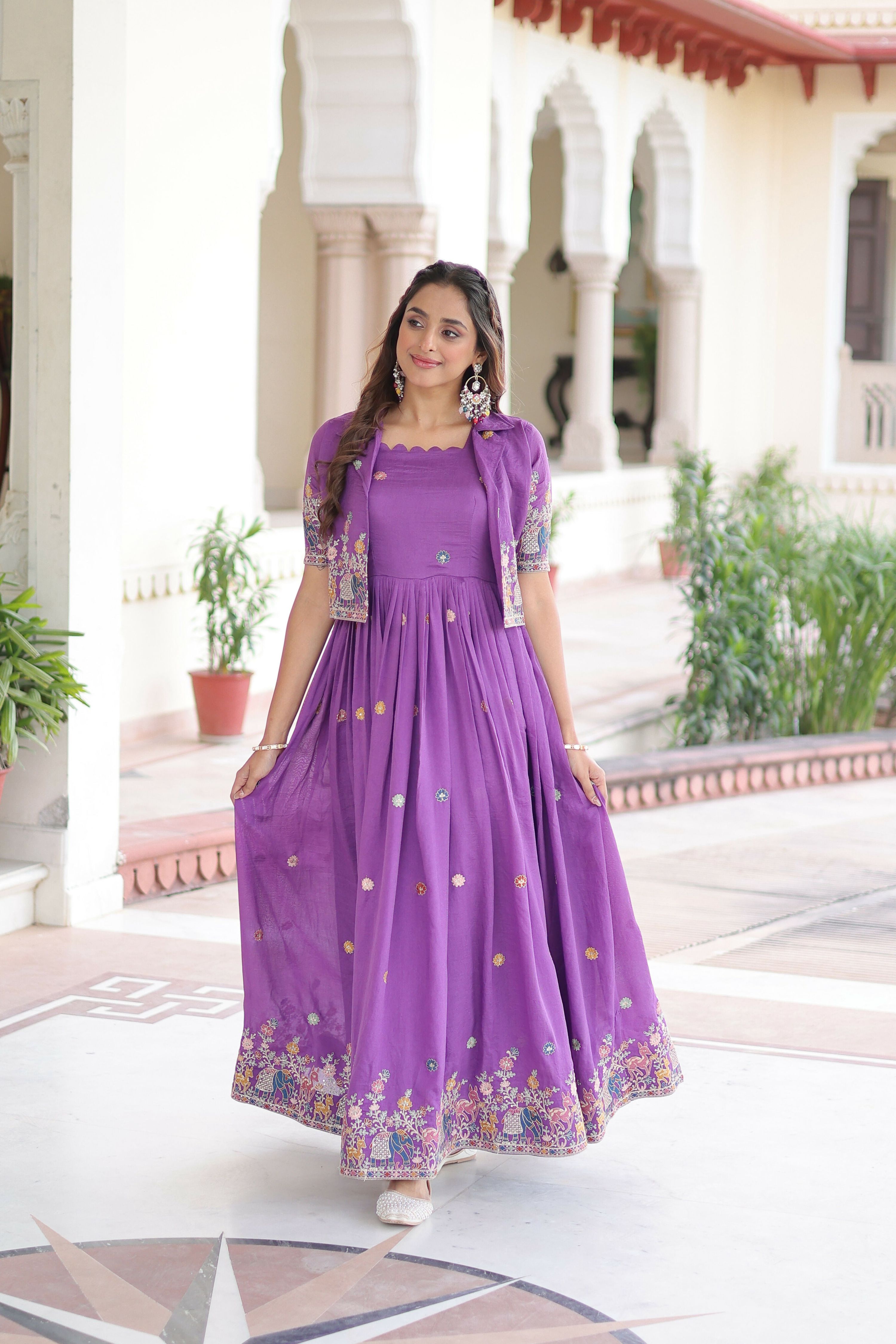 Joban Fashion Purple Readymade Kurta Set With Sequence embroidery Work