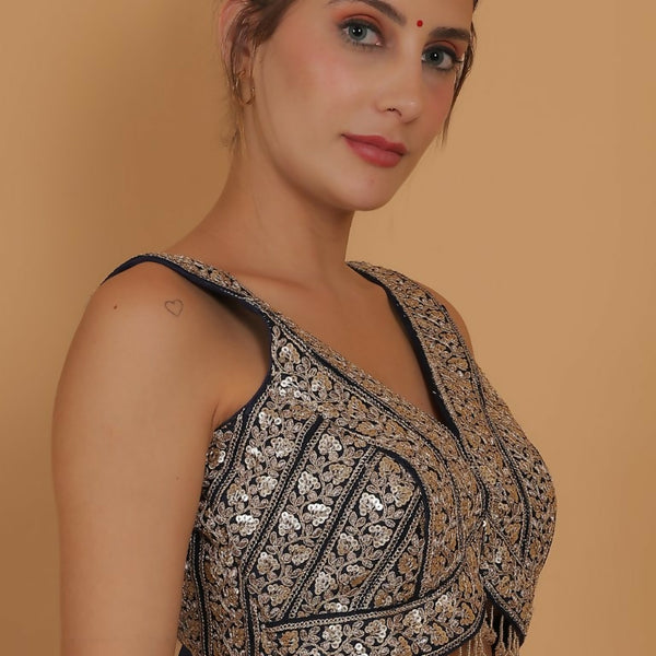 Joban Fashion Silk Zari And Sequence Work Padded Blouse - Blue