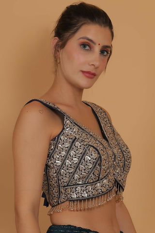 Joban Fashion Silk Zari And Sequence Work Padded Blouse - Blue