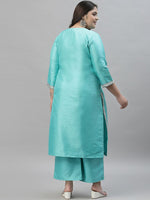 Thumbnail for Sztori Plus Size Ethnic Motifs Yoke Design Straight Kurta With Palazzos - Distacart