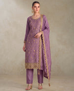 Thumbnail for KC Lilac Silk Straight Suit For Women Heavy Embroidery Work - Dista