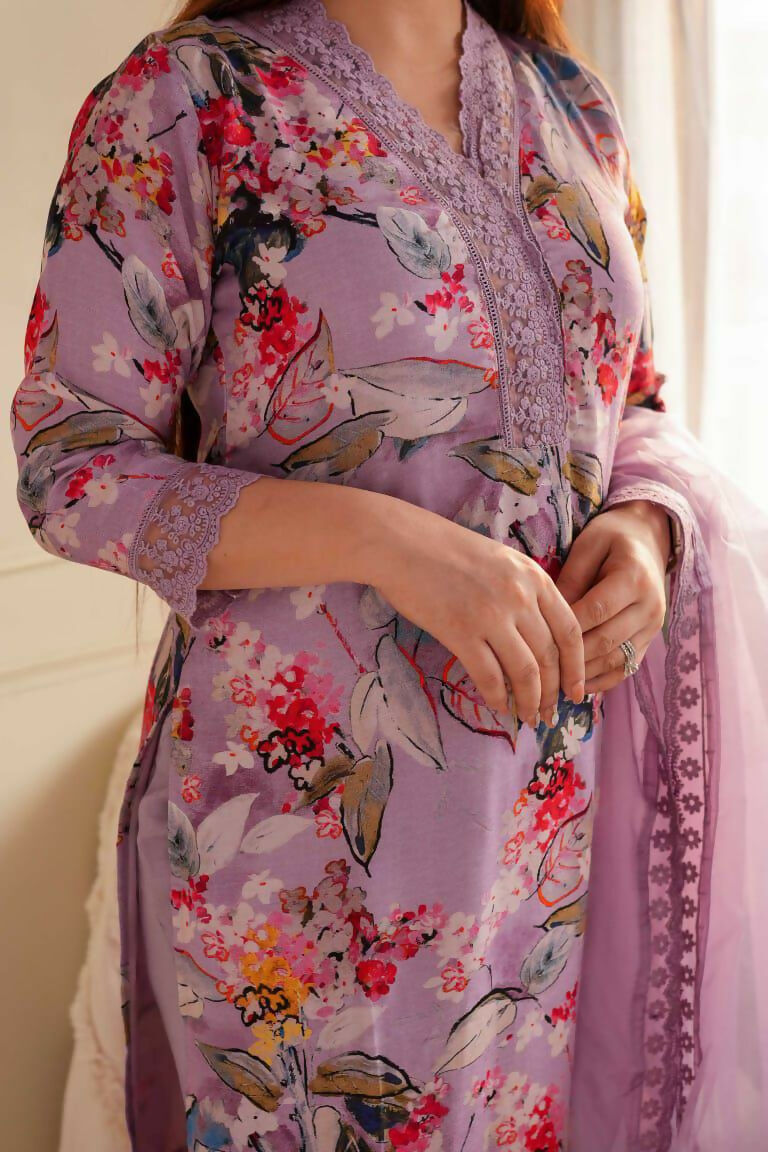 Preksha Creation Indian Festival Georgette Women Lavender Kurta With Dupatta With Pant - Distacart