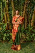 Thumbnail for Jyoti Fashion Women's Bottle Green Kanjivaram Silk Zari Woven Saree with Blouse - Distacart