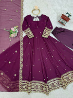 Thumbnail for The52 Women's Beautiful Faux Georgette Fabric Embroidery Work Flared Anarkali Pant and Dupatta Set - Distacart