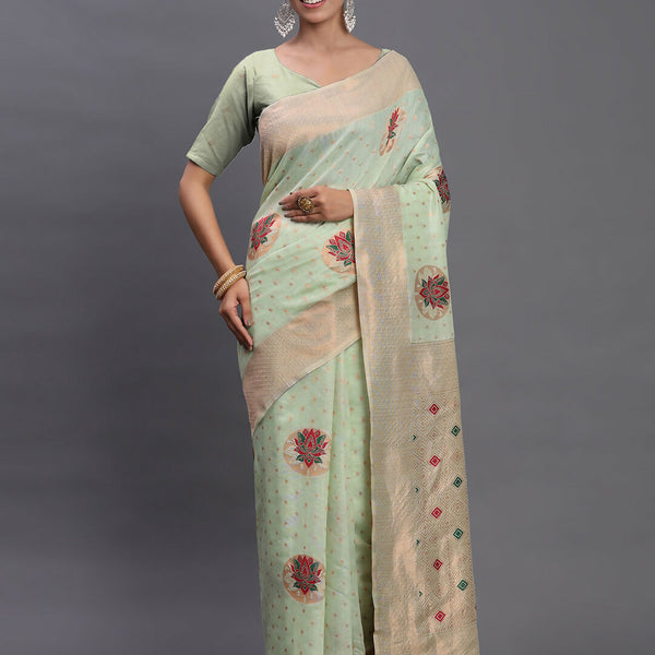Astita Linen Cotton Light Green Saree