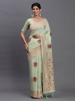 Thumbnail for Astita Linen Cotton Light Green Saree