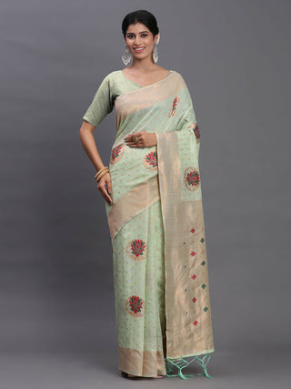 Astita Linen Cotton Light Green Saree