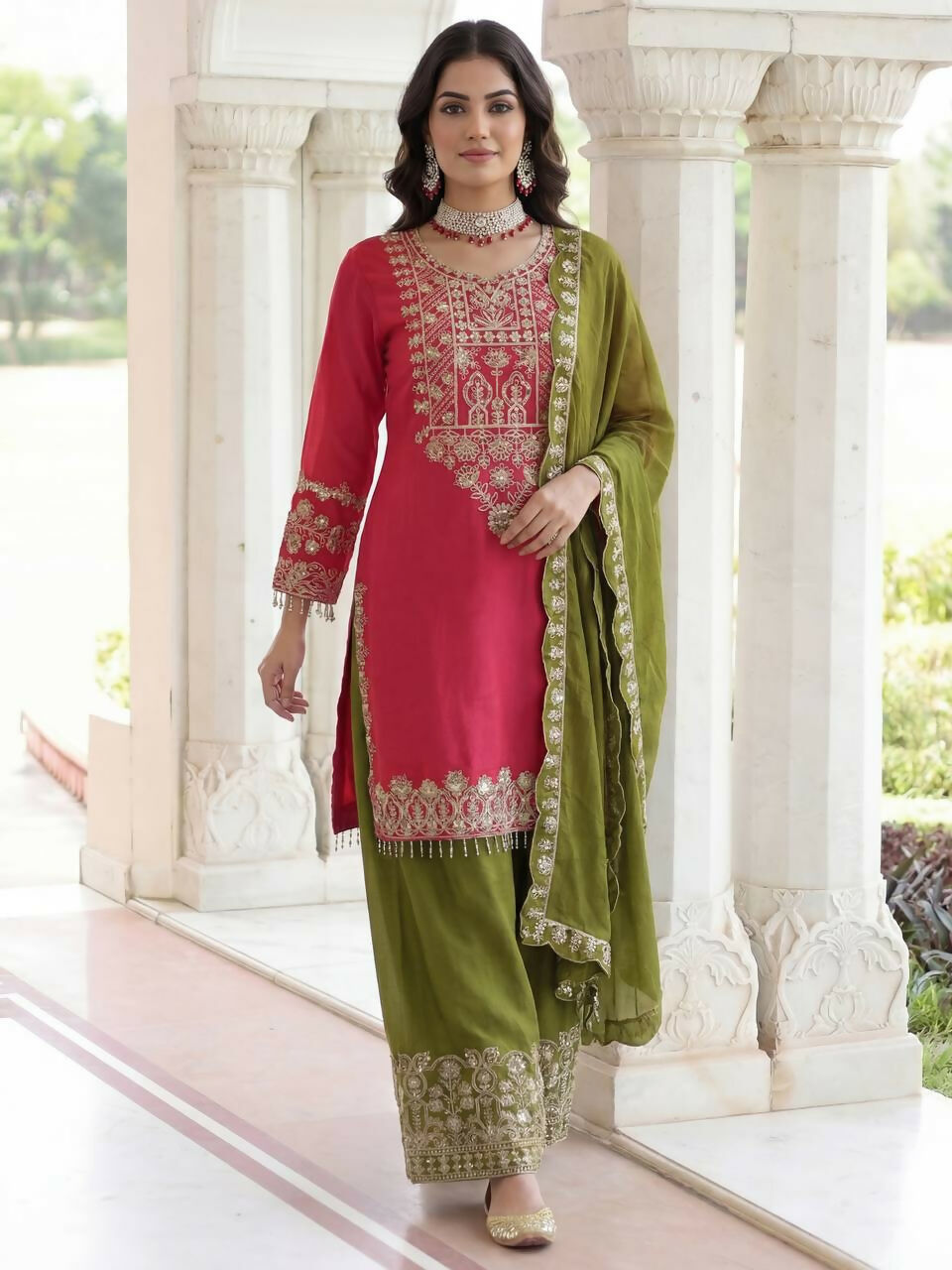 Joban Fashion Pink Silk Embroidered Sharara Set - Distacart