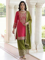 Thumbnail for Joban Fashion Pink Silk Embroidered Sharara Set - Distacart