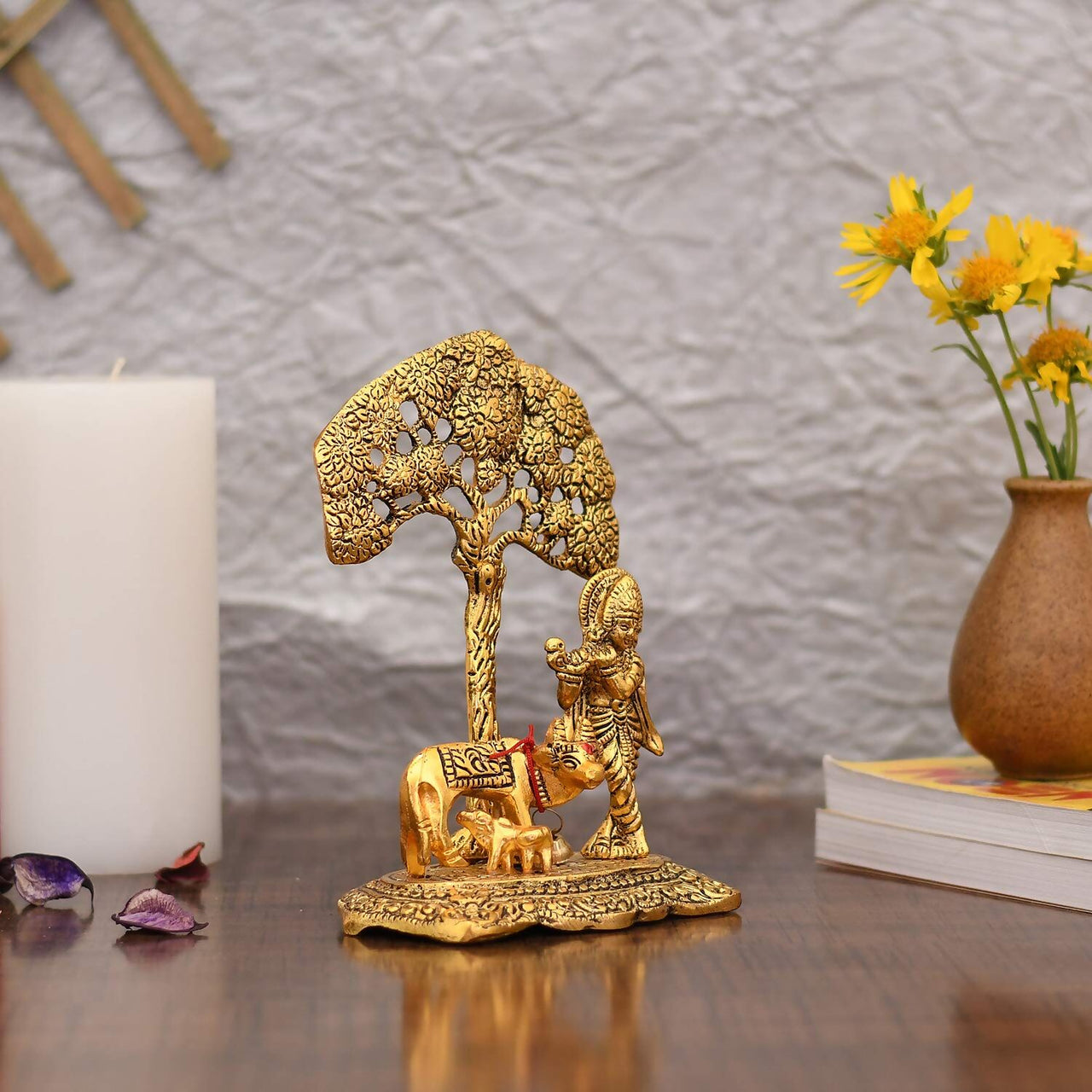 Collectible India Gift Items Metal Krishna Idol Murti With Kamdhenu Cow - Distacart